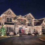 residential Christmas light installation in Oakton